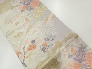 扇に菊・梅模様織出し袋帯